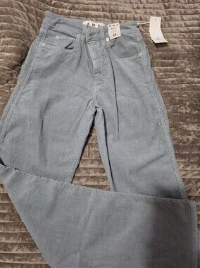 AMO Light Blue Corduroy High-Rise Straight Pants